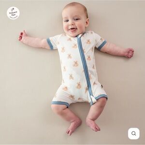 Zippered Shortall Romper in Teddy Bear